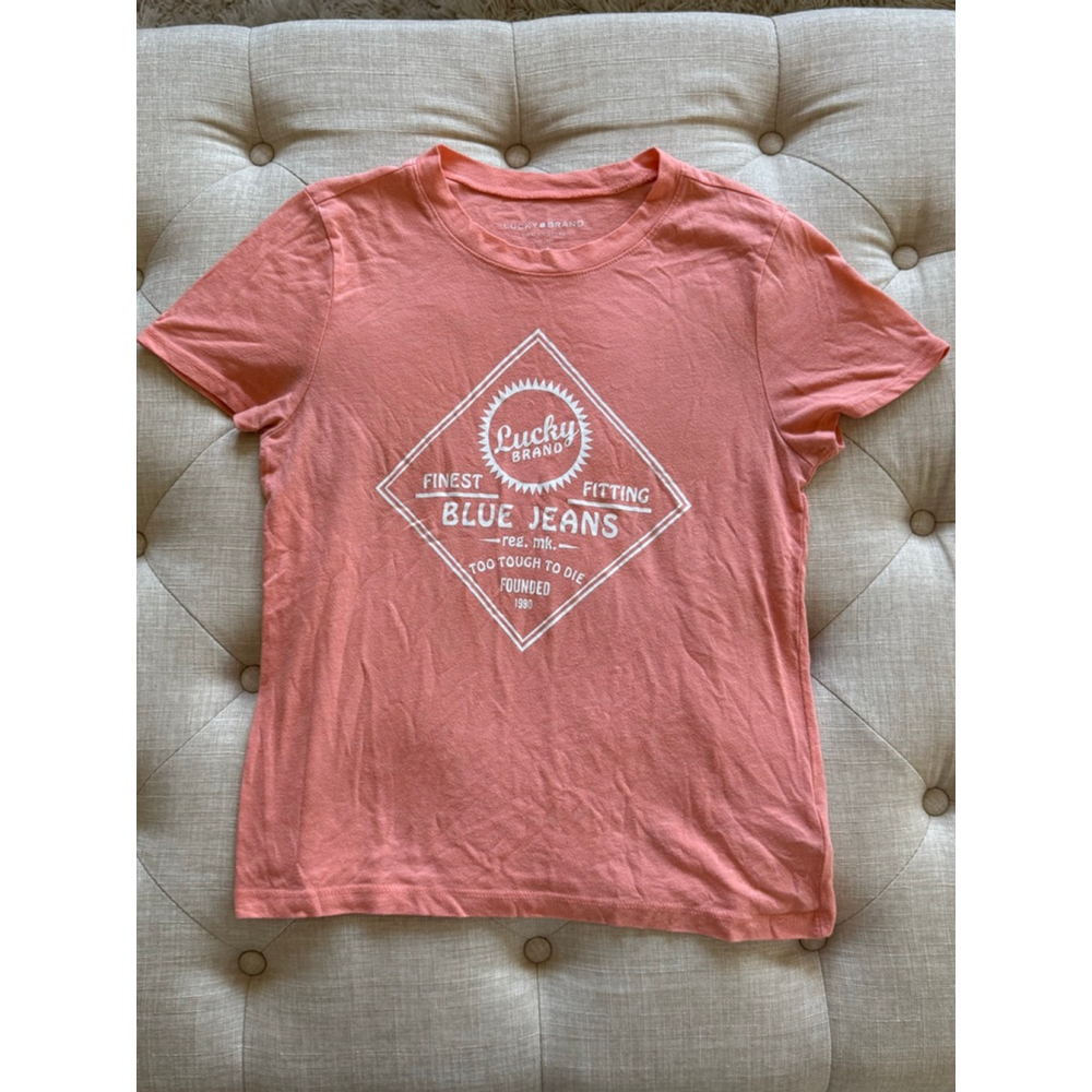 Women's Lucky Brand Short Sleeve Tee XS Coral with White Logo